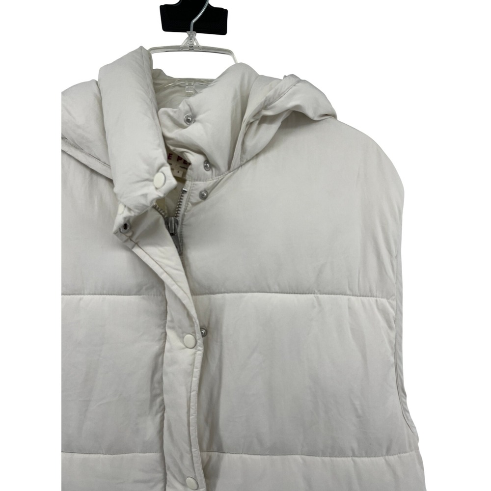 Free People Hooded Puffer Vest Cream oversized Quilted Snap Front Pockets Size S